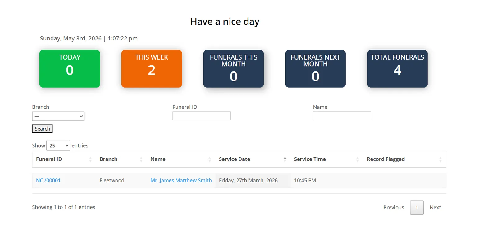 MyuneralManager Dashboard MyuneralManager Dashboard